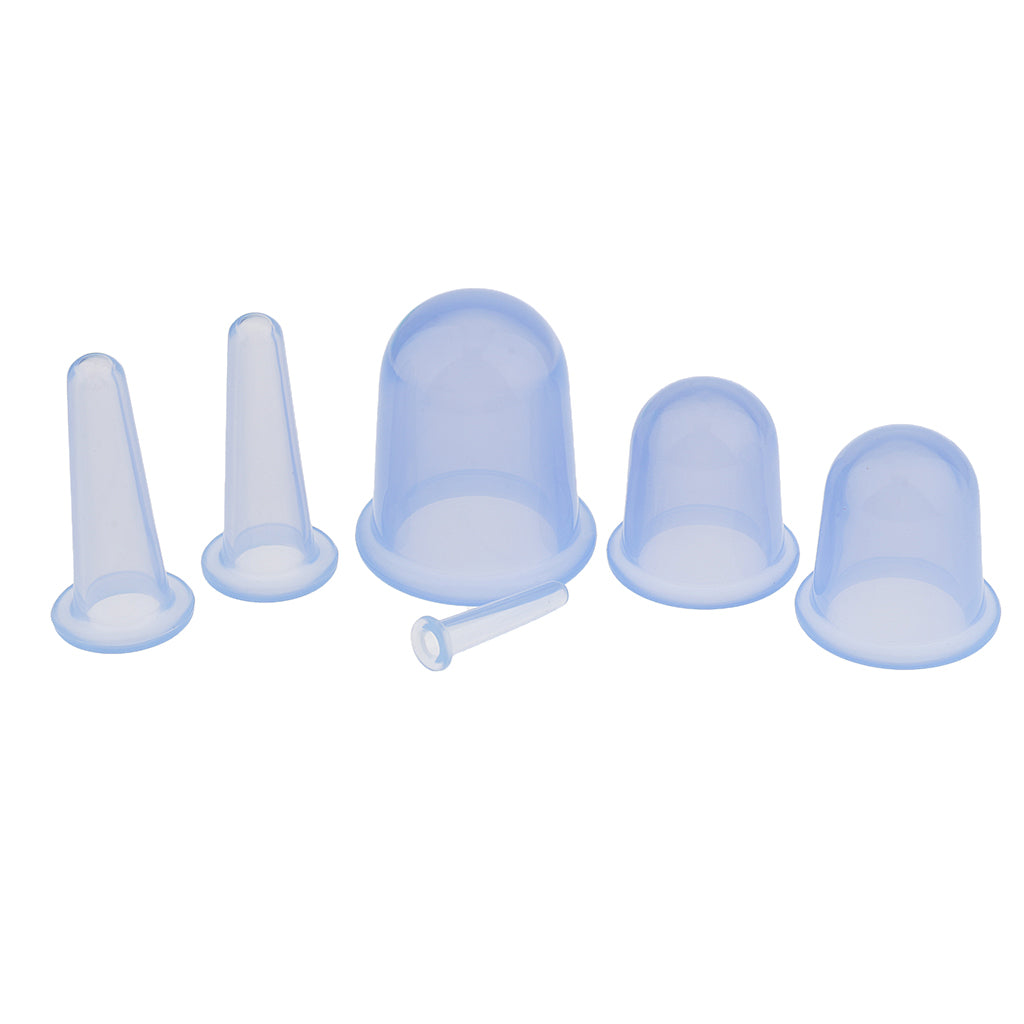 6 Piece Silicone Anti Cellulite Massage Vacuum Cupping Body Facial Cup Blue