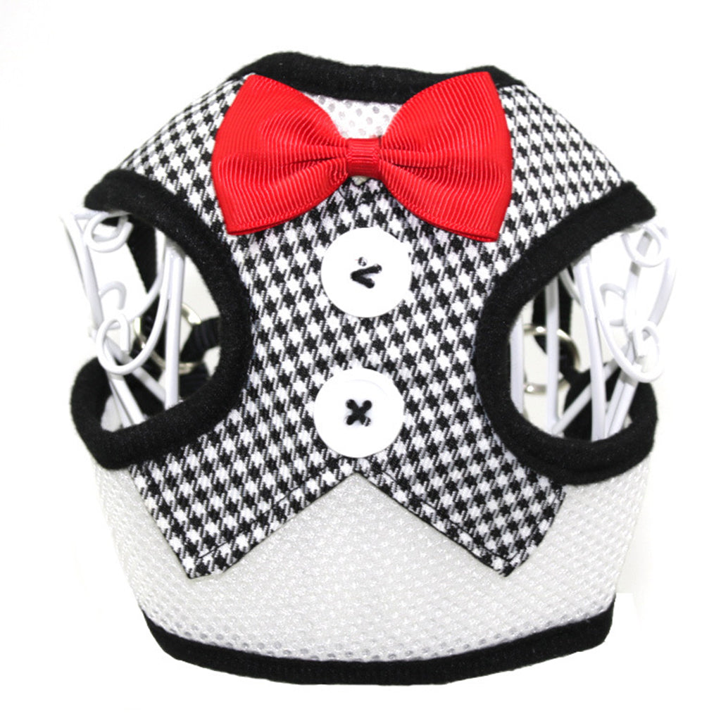 Adjustable Dog Harness Traction Rope Dog Vest Clothes Black White Grid