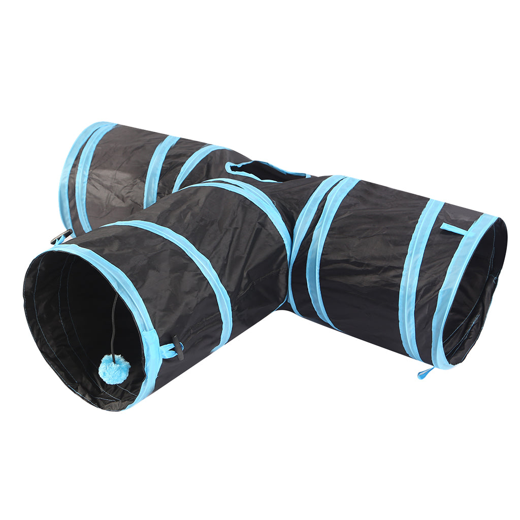 Foldable Kitty Three-way Tent Cat Tunnel Pet Tube Toy for Kitten Fun Blue