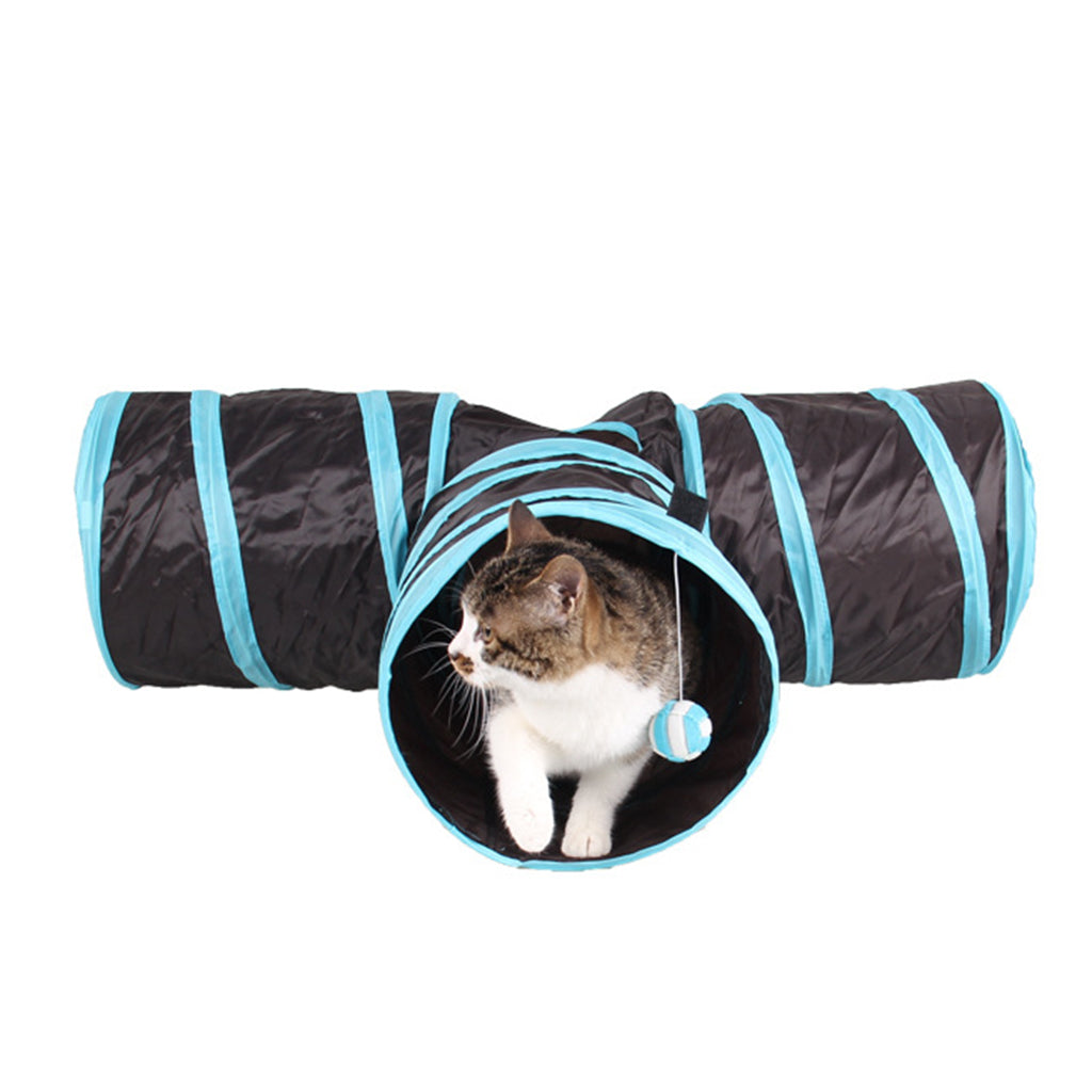 Foldable Kitty Three-way Tent Cat Tunnel Pet Tube Toy for Kitten Fun Blue