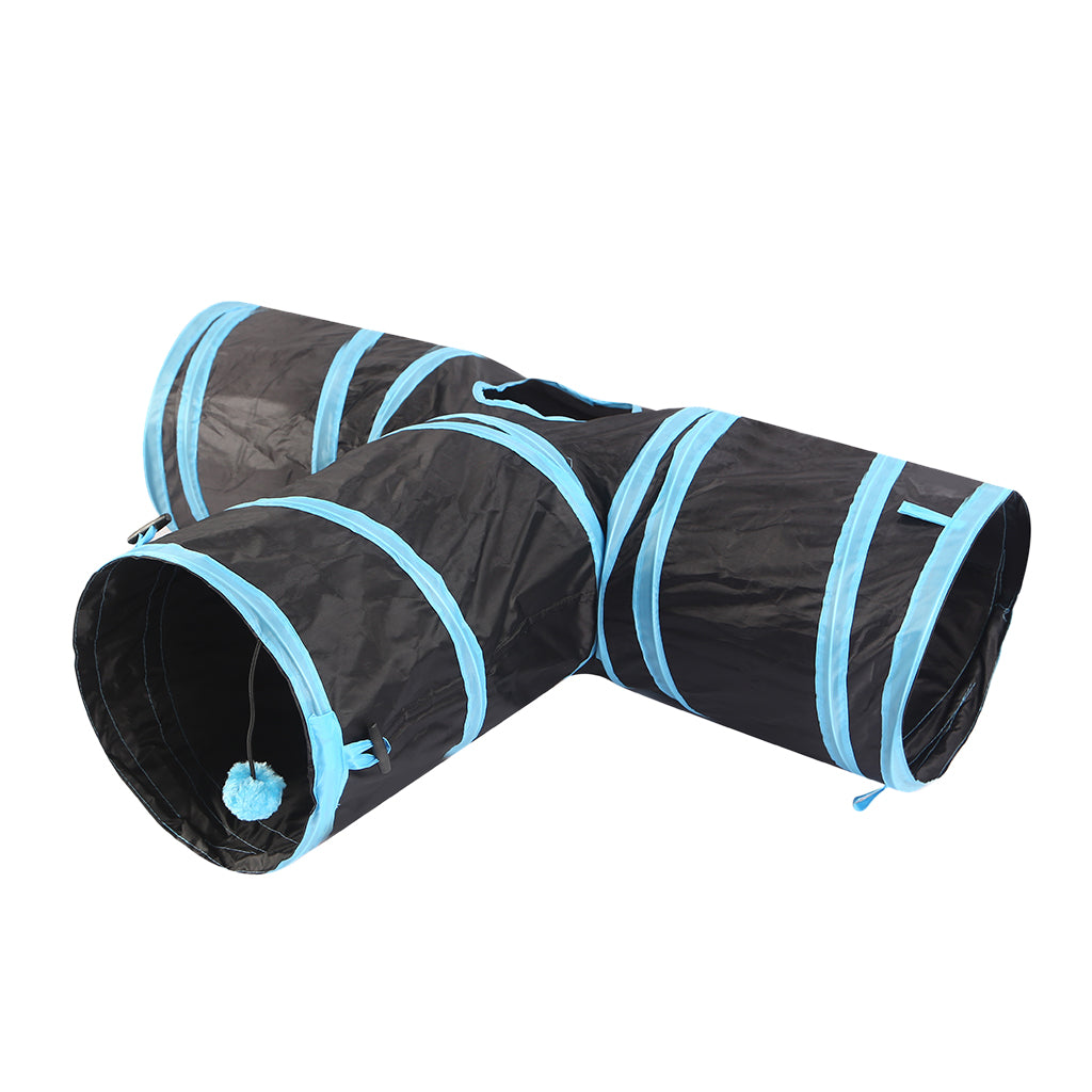 Foldable Kitty Three-way Tent Cat Tunnel Pet Tube Toy for Kitten Fun Blue