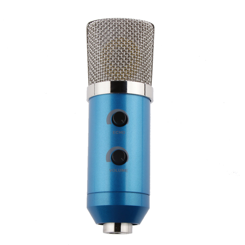 Computer Condenser Microphone PC Recording Mic w/ Stand Blue Silver