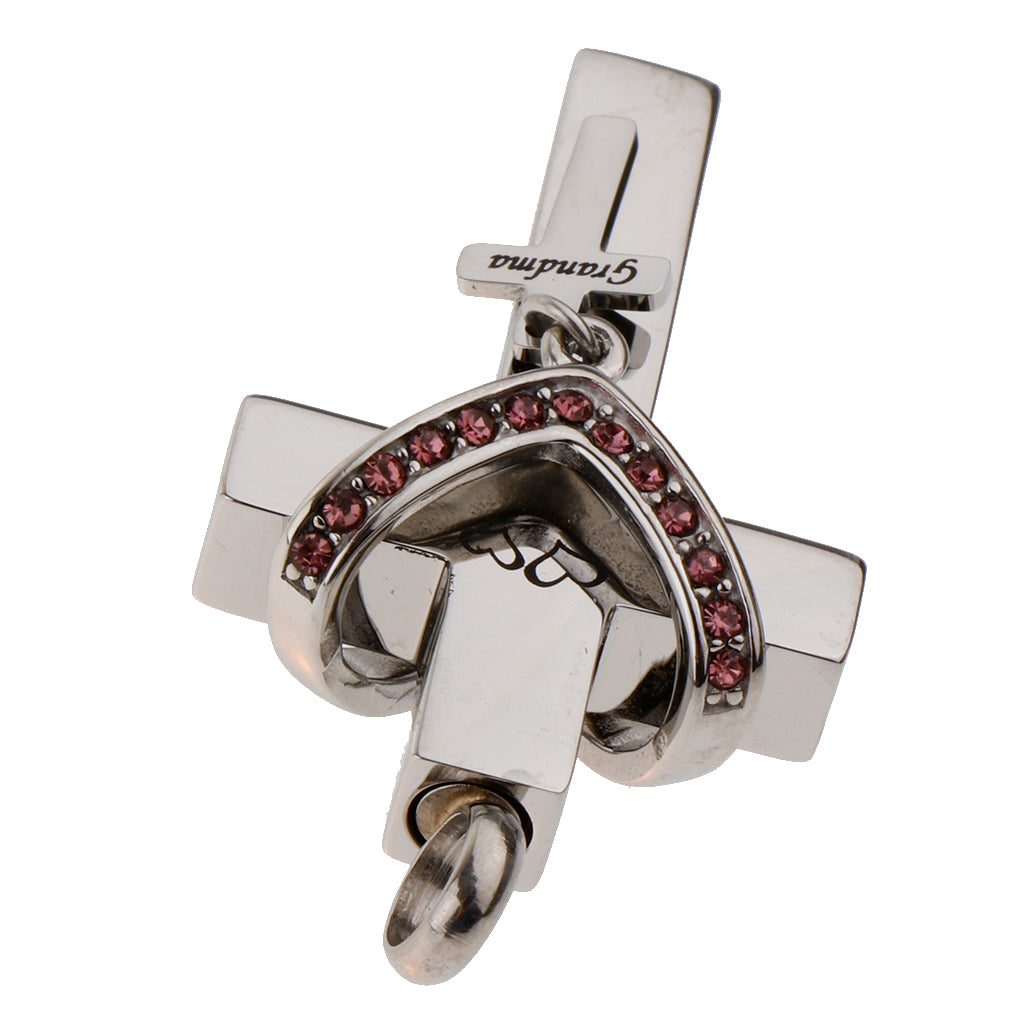 Double Cross with Crystal Stainless Steel Cremation Family Keepsake Grandma