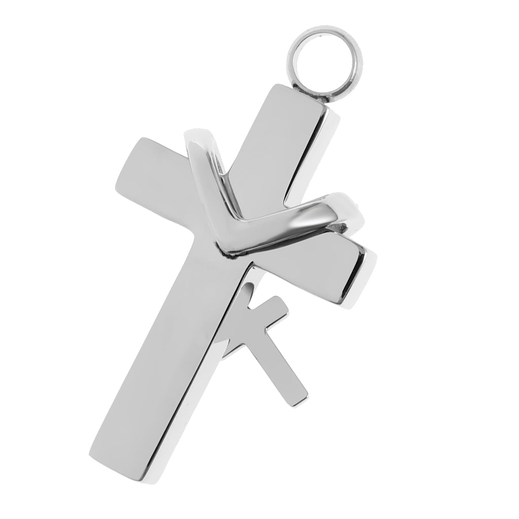 Double Cross with Crystal Stainless Steel Cremation Family Keepsake Uncle