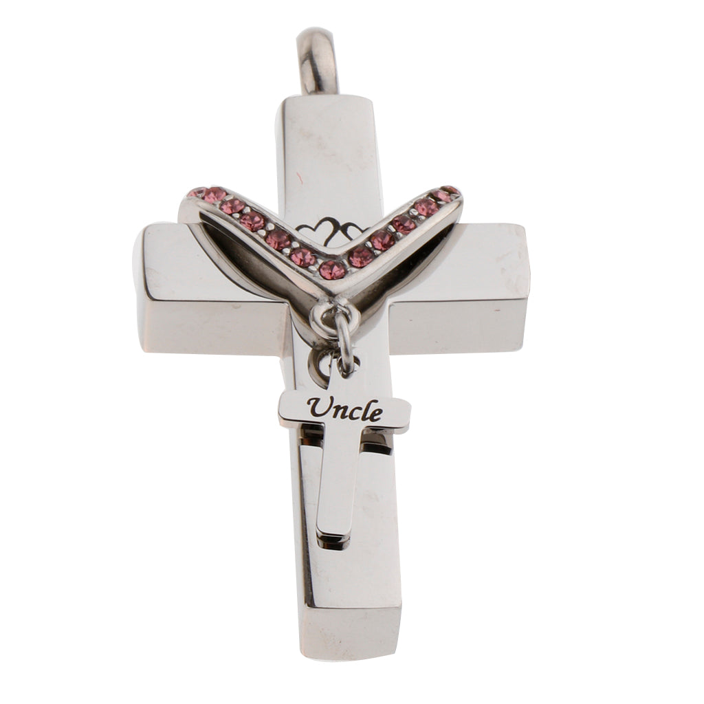 Double Cross with Crystal Stainless Steel Cremation Family Keepsake Uncle