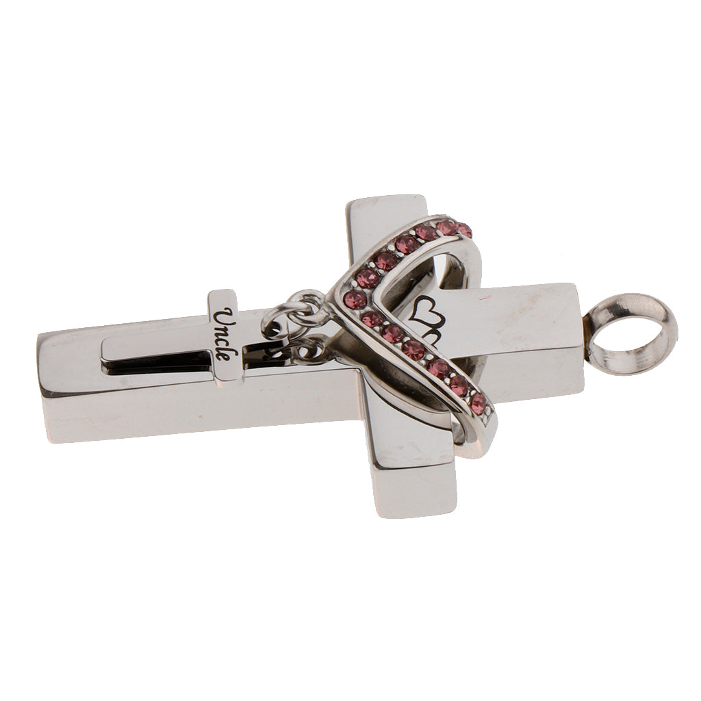 Double Cross with Crystal Stainless Steel Cremation Family Keepsake Uncle