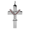 Double Cross with Crystal Stainless Steel Cremation Family Keepsake Husband