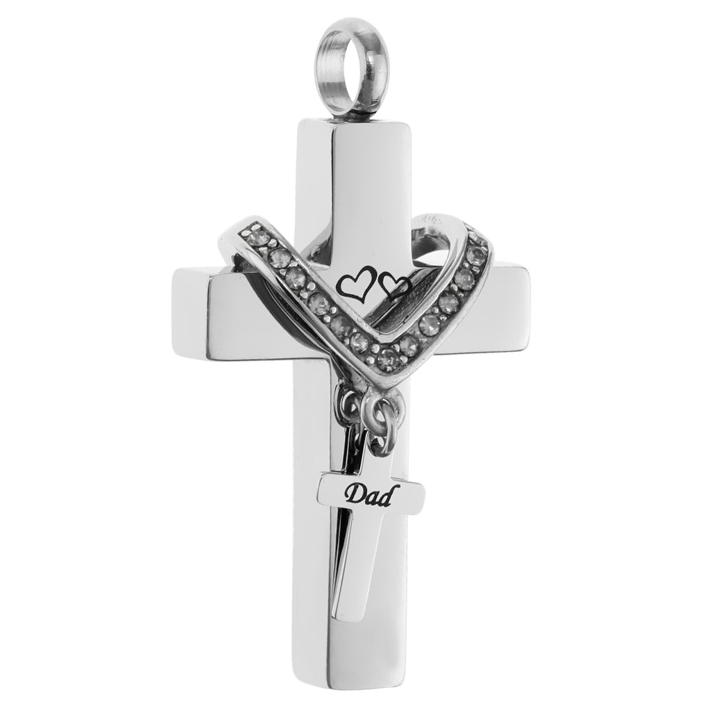 Cross Crystal Stainless Steel Urn Cremation Family Keepsake Pendant Dad