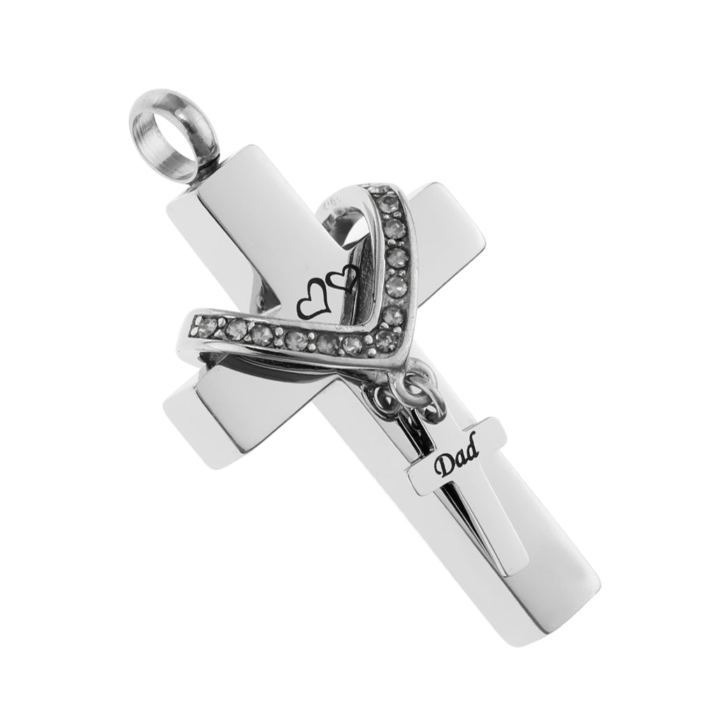 Cross Crystal Stainless Steel Urn Cremation Family Keepsake Pendant Dad