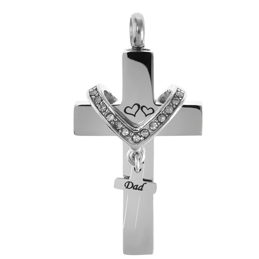 Cross Crystal Stainless Steel Urn Cremation Family Keepsake Pendant Dad