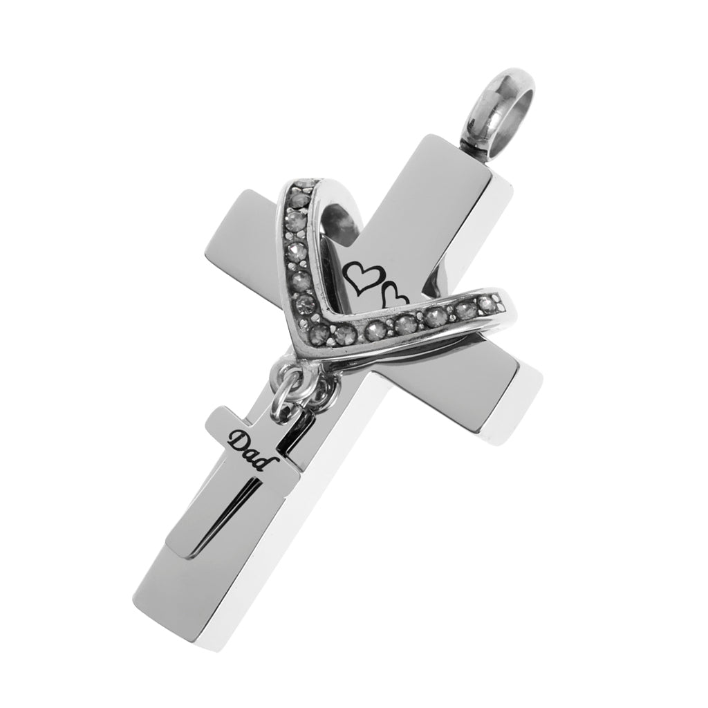 Cross Crystal Stainless Steel Urn Cremation Family Keepsake Pendant Dad