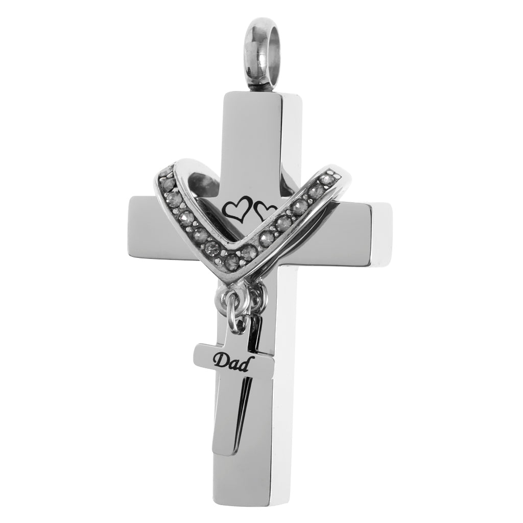 Cross Crystal Stainless Steel Urn Cremation Family Keepsake Pendant Dad