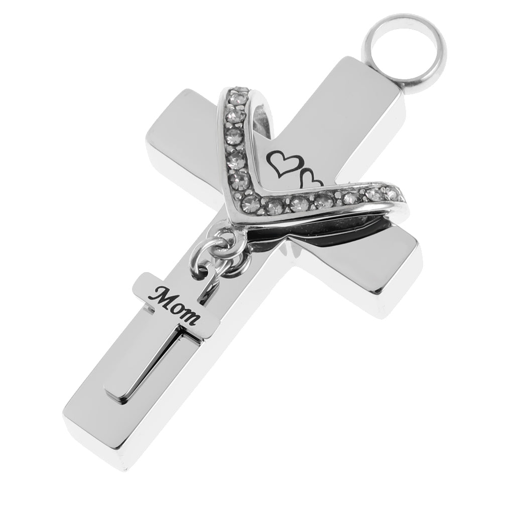 Cross Crystal Stainless Steel Urn Cremation Family Keepsake Pendant Mom