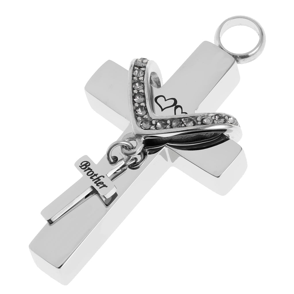 Cross Crystal Stainless Steel Urn Cremation Family Keepsake Pendant Brother