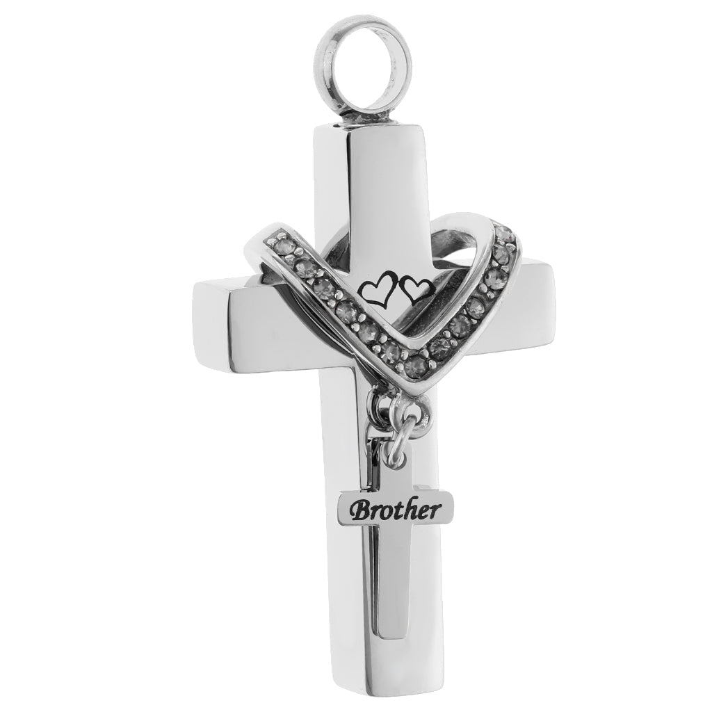 Cross Crystal Stainless Steel Urn Cremation Family Keepsake Pendant Brother