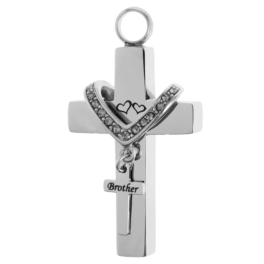 Cross Crystal Stainless Steel Urn Cremation Family Keepsake Pendant Brother