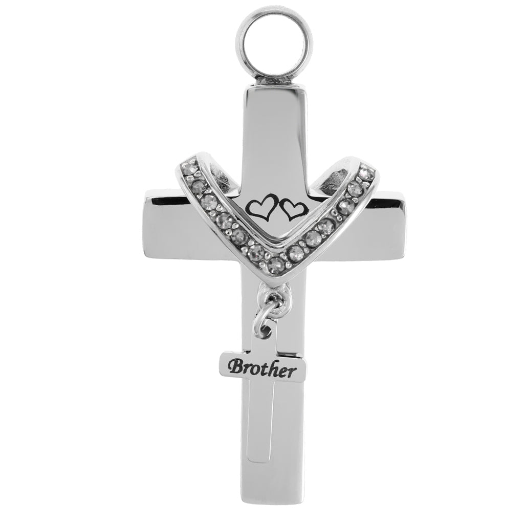 Cross Crystal Stainless Steel Urn Cremation Family Keepsake Pendant Brother