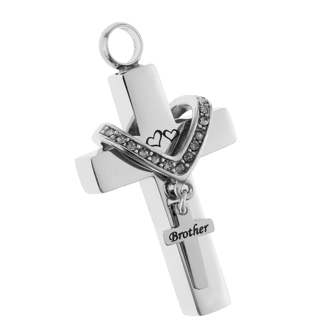 Cross Crystal Stainless Steel Urn Cremation Family Keepsake Pendant Brother