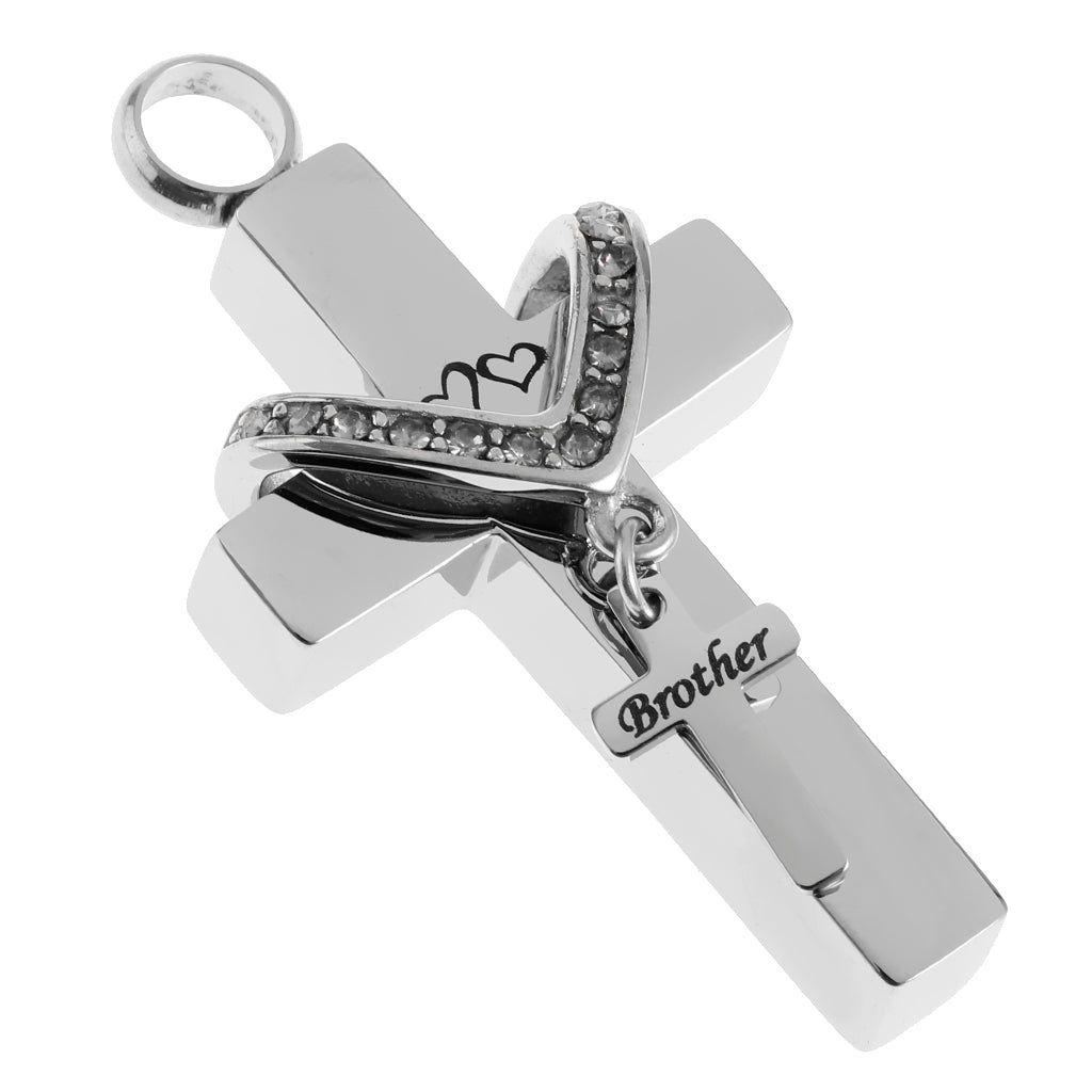 Cross Crystal Stainless Steel Urn Cremation Family Keepsake Pendant Brother