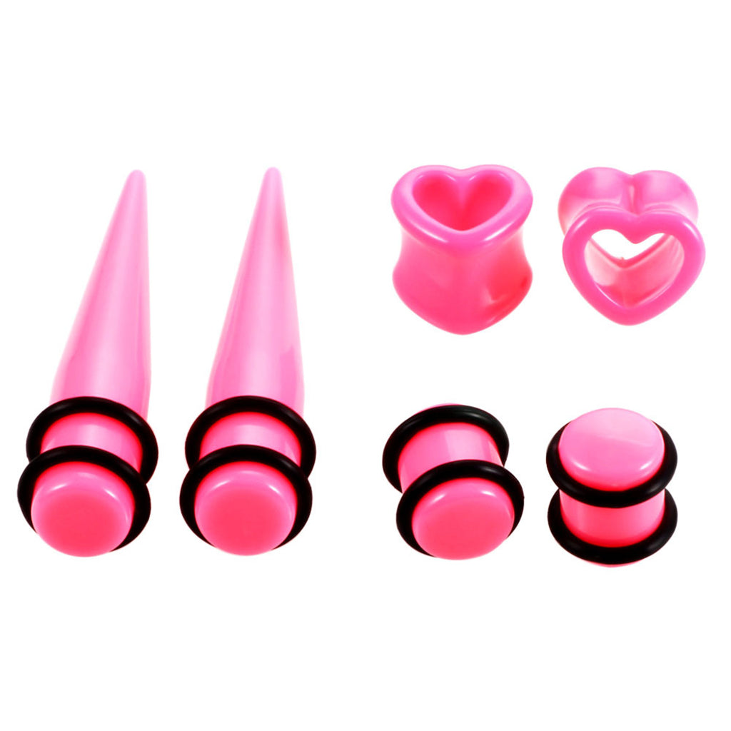 48pcs Acrylic Ear Stretchers Expander Ear Tapers Heart Tunnels Plugs Pink