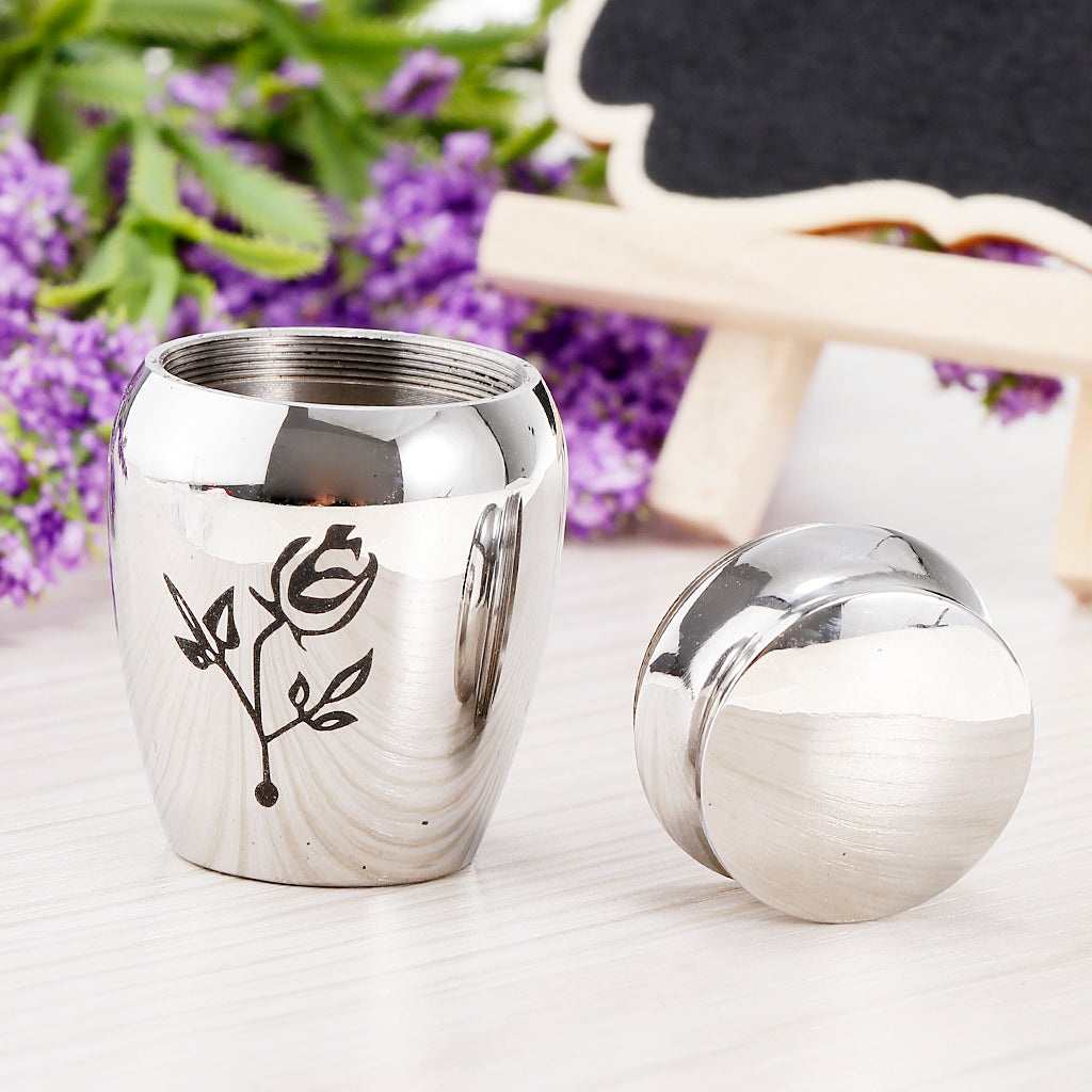 Stainless Steel Urn Jar Funeral Cremation Container Rose Flower Pattern