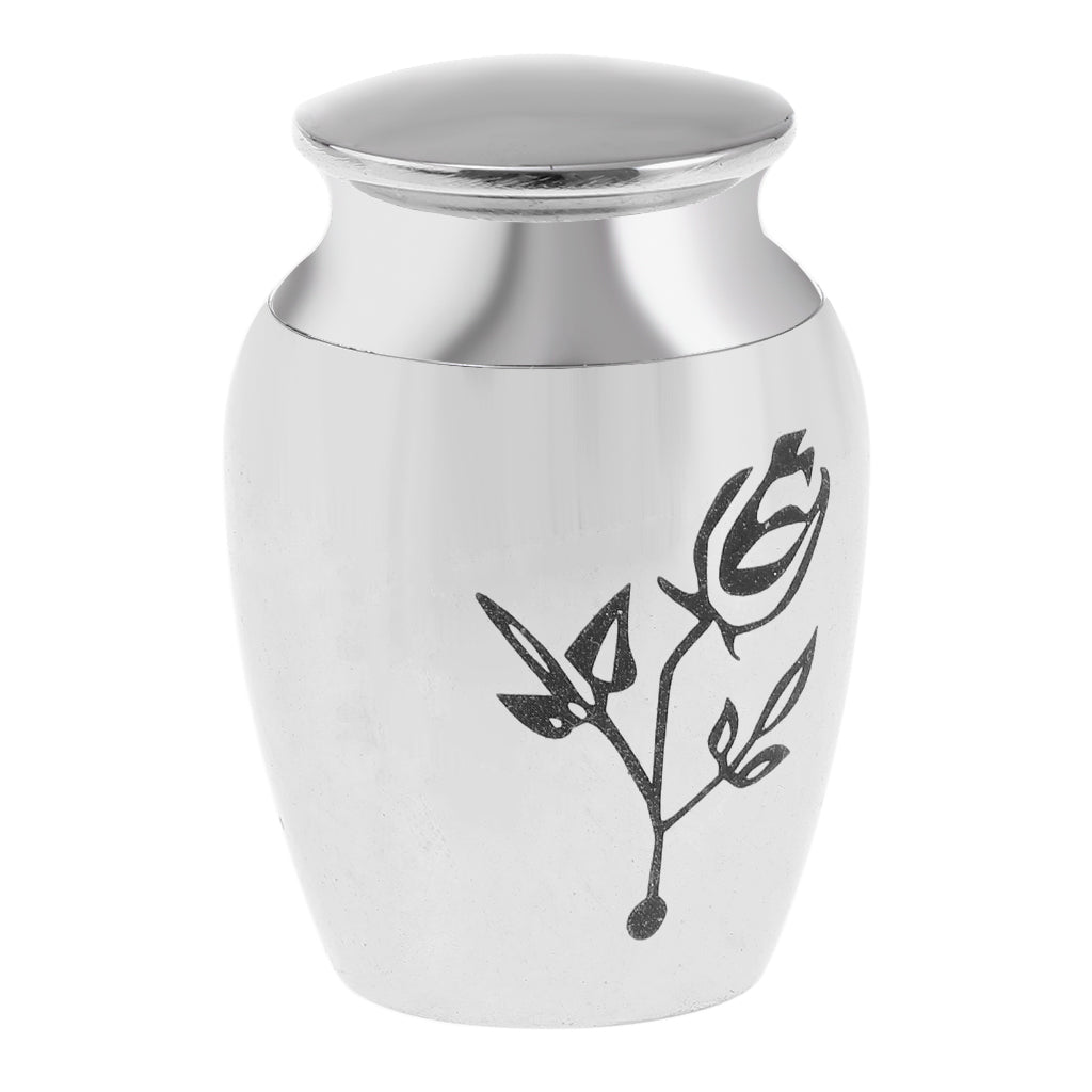 Stainless Steel Urn Jar Funeral Cremation Container Rose Flower Pattern