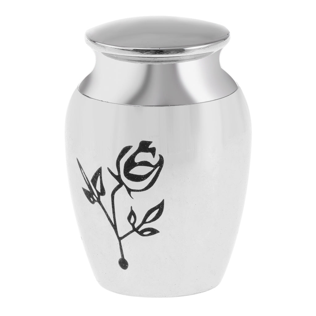 Stainless Steel Urn Jar Funeral Cremation Container Rose Flower Pattern
