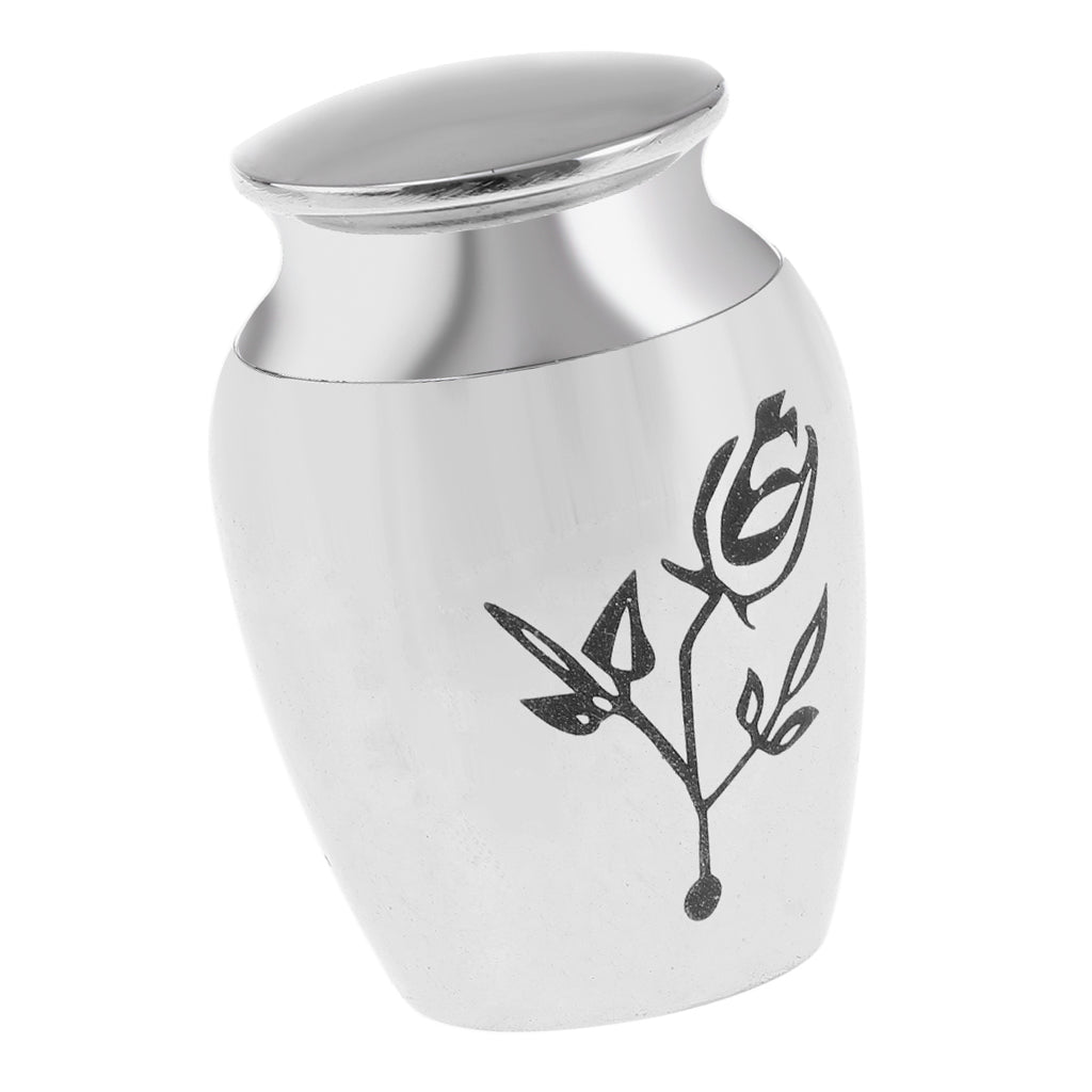 Stainless Steel Urn Jar Funeral Cremation Container Rose Flower Pattern