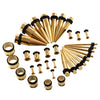 36 Pieces Ear Gauges Stretching Kit Plugs Taper 14G-00G Expanders Gold