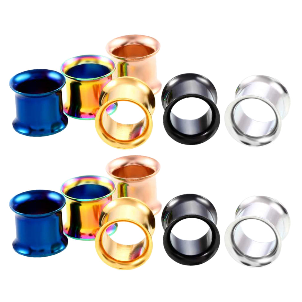 6 Pairs Stainless Steel Ear Gauges Stretching Tunnel Plugs Piercing 10mm