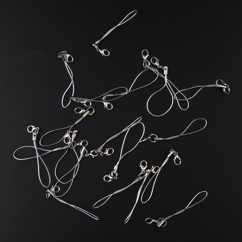 20pcs DIY Mobile Cellphone Keychain Lanyard Charms DIY Rope Silver