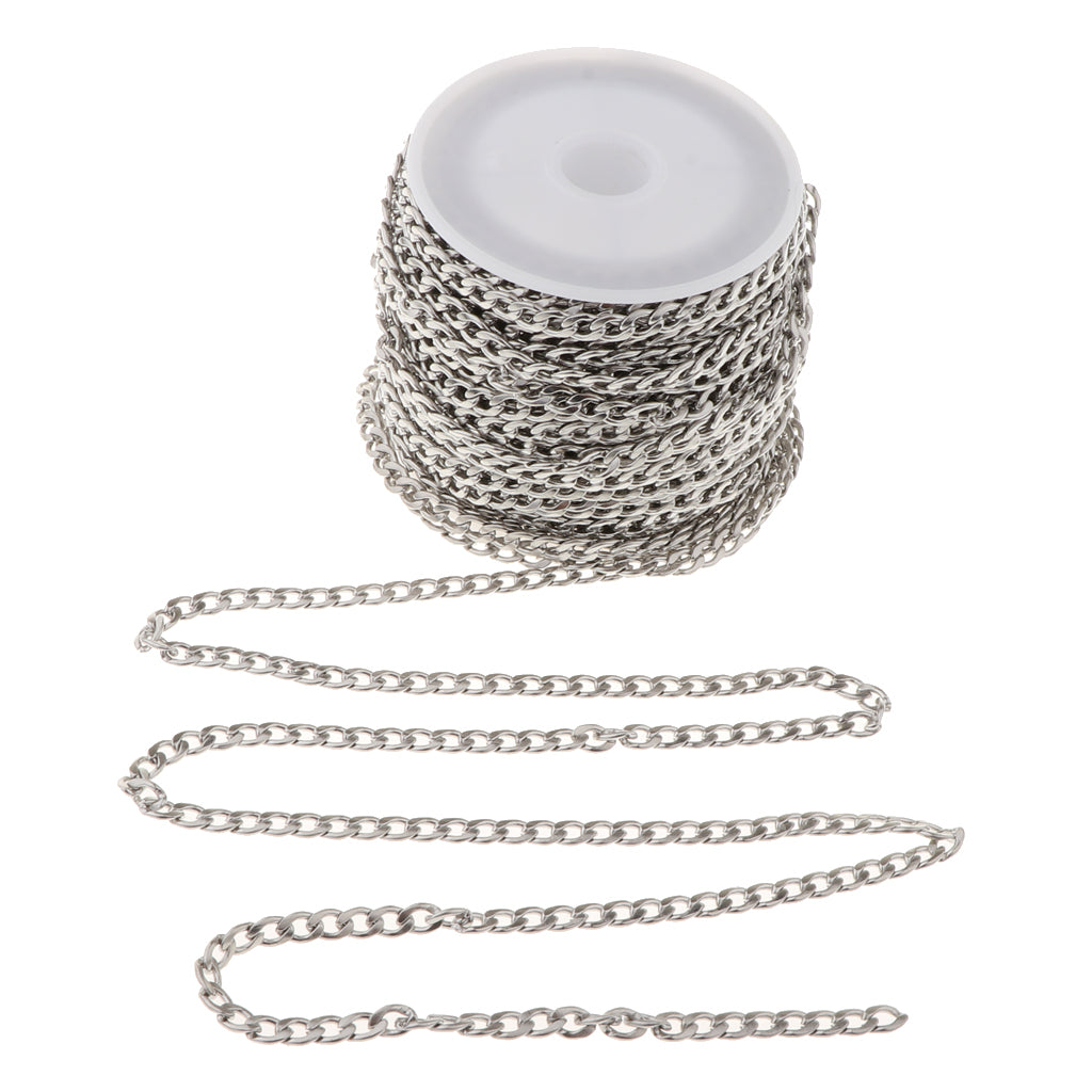 Silver Stainless Steel Cable Chain Necklace for Men Women DIY Crafting 3.8mm