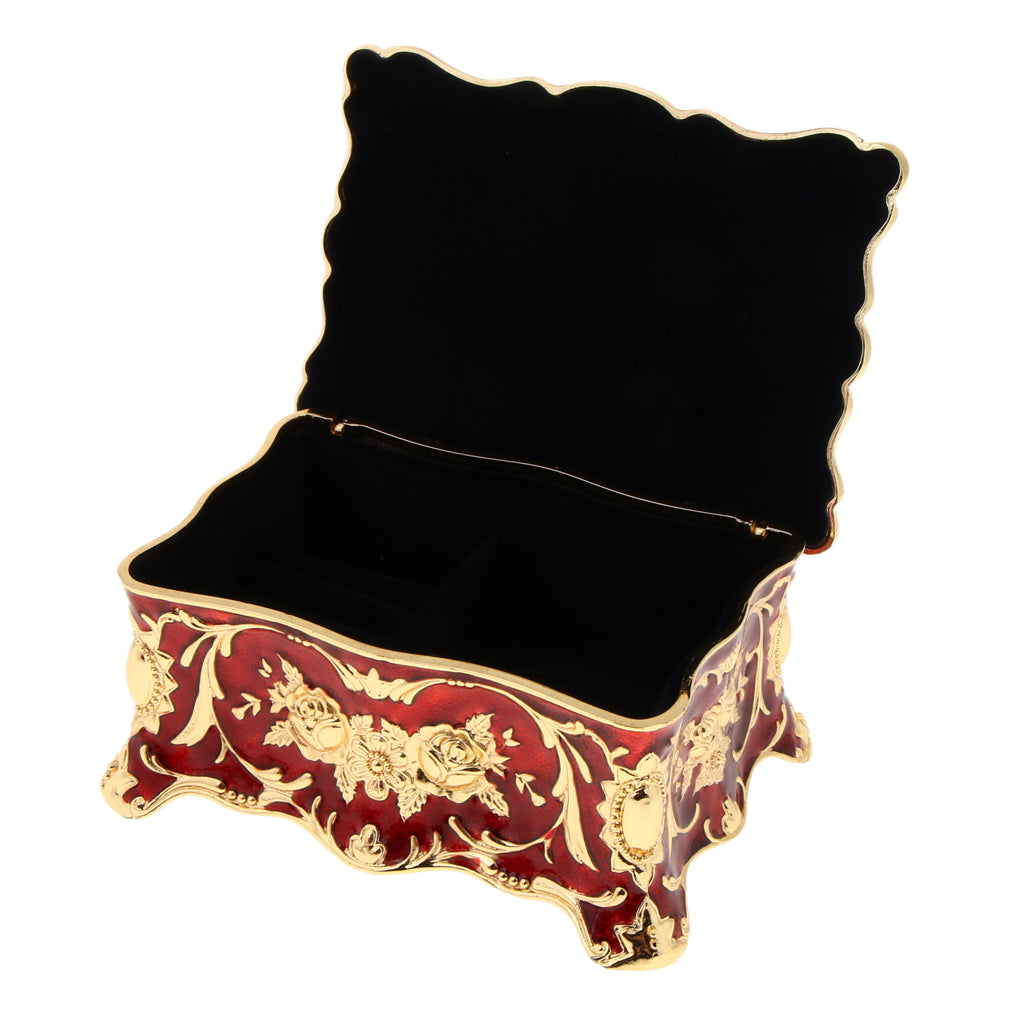 Retro Enamel Flower Sculpture Trinkets Chest Jewelry Box Organizer Red