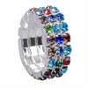 12 Pieces Triple Row Wedding Crystal Elastic Stretch Ring Multicolor