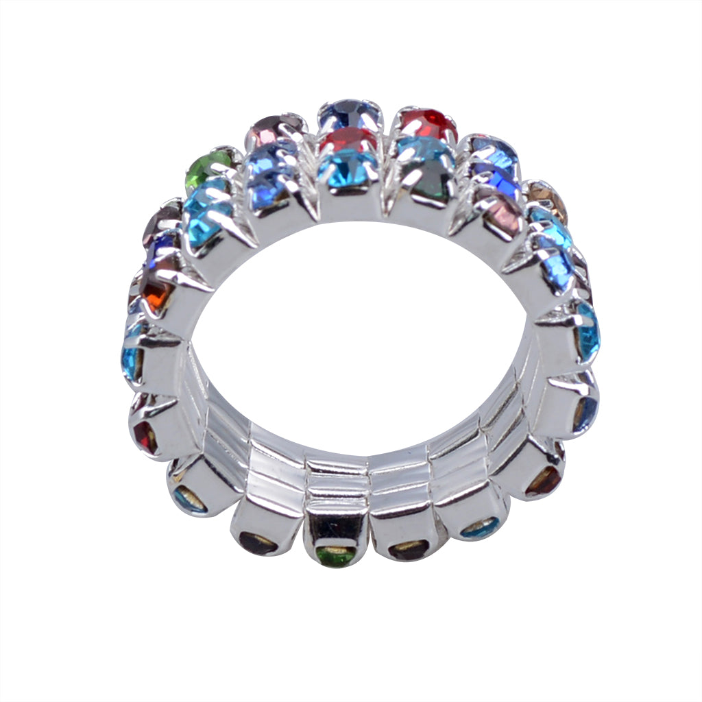 12 Pieces Triple Row Wedding Crystal Elastic Stretch Ring Multicolor