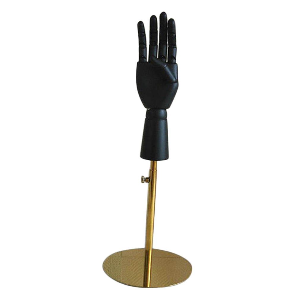 Black Wooden Hand Display Model with Base Used For Disaply Wallet Jewelry