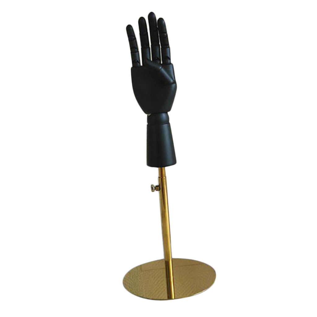 Black Wooden Hand Display Model with Base Used For Disaply Wallet Jewelry