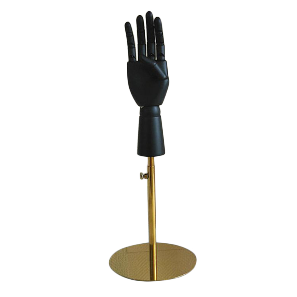 Black Wooden Hand Display Model with Base Used For Disaply Wallet Jewelry