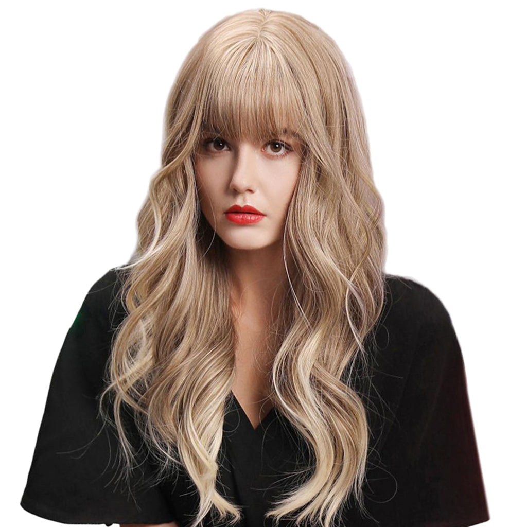 24'' Women Lady Synthetic Wig Long Waving Curly Hair Full Wig Light  Blonde