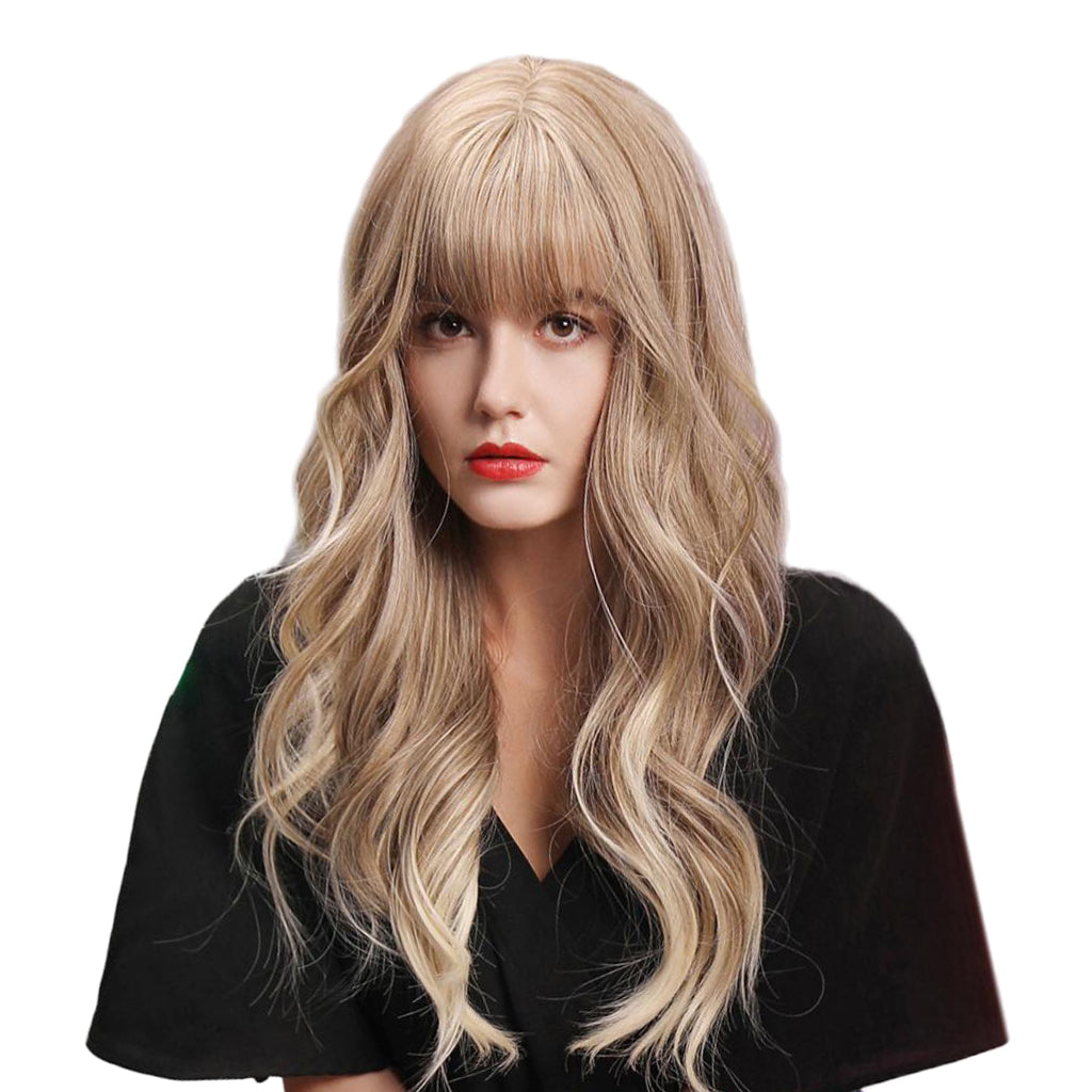 24'' Women Lady Synthetic Wig Long Waving Curly Hair Full Wig Light  Blonde