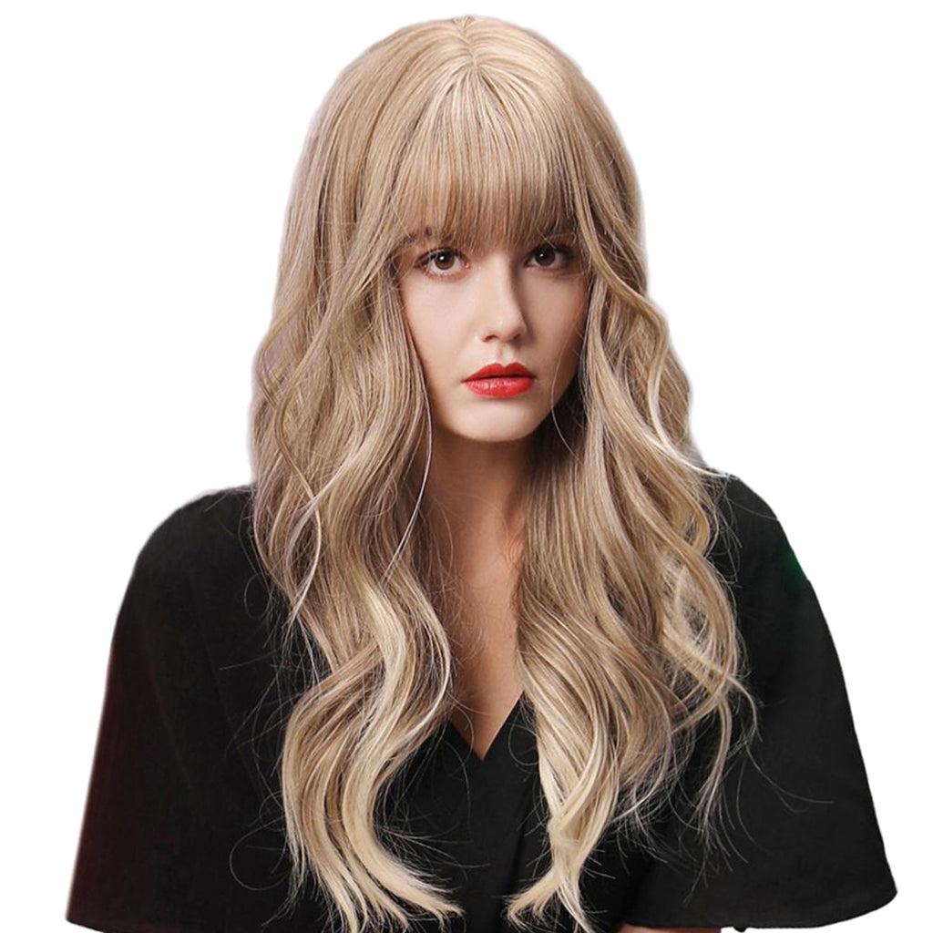 24'' Women Lady Synthetic Wig Long Waving Curly Hair Full Wig Light  Blonde