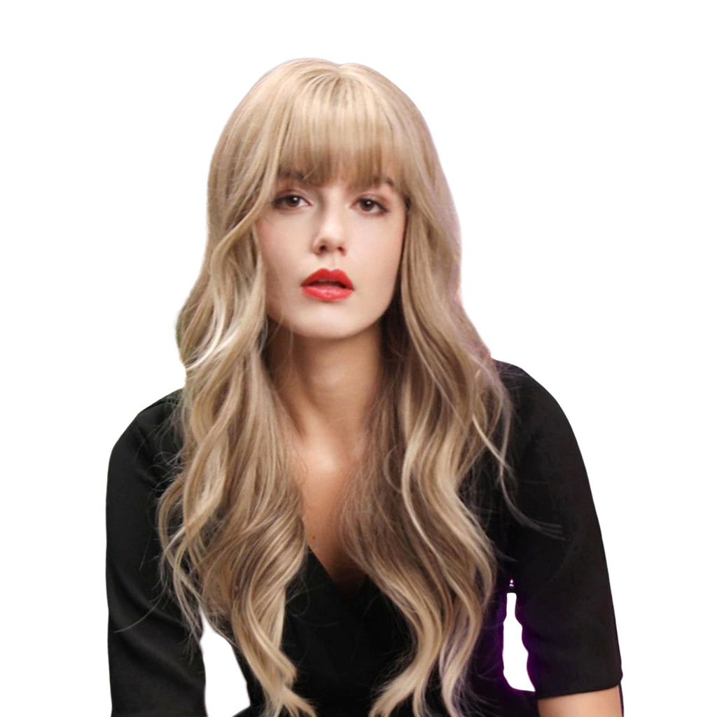 24'' Women Lady Synthetic Wig Long Waving Curly Hair Full Wig Light  Blonde