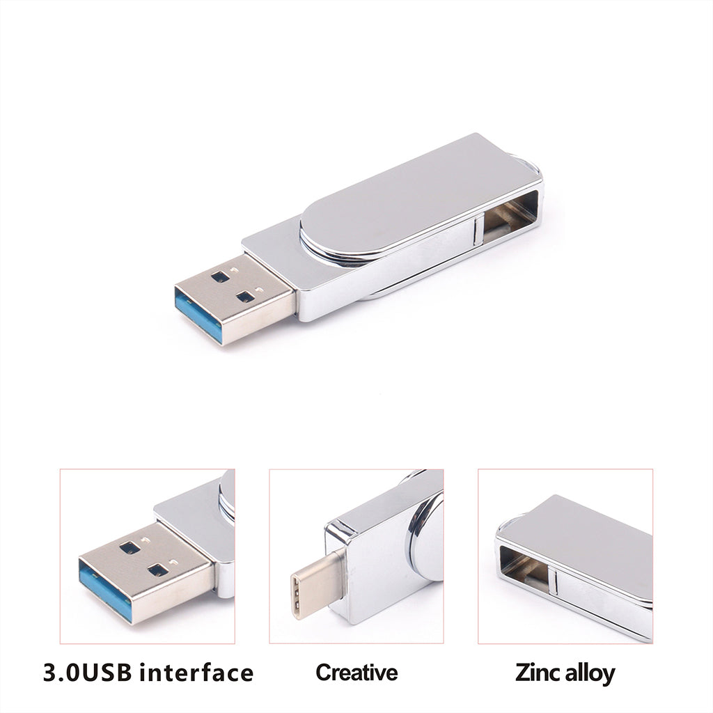 USB 3.0 Flash Drive Dual  Pen Drive USB Type-C U Disk Swivel Design  8GB