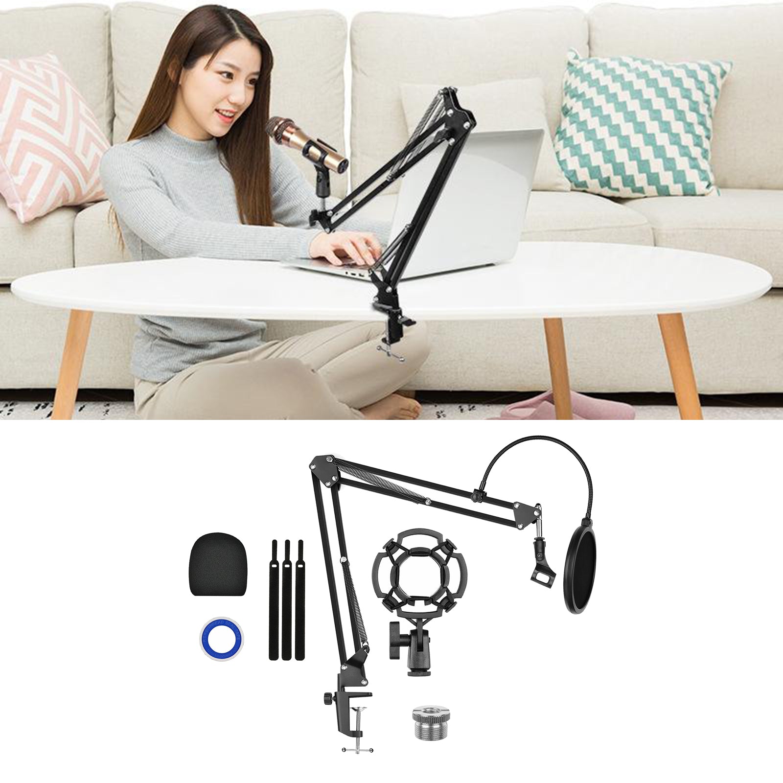 Microphone Scissor Stand Wind Muff Shock Mount Singing Sound Recording