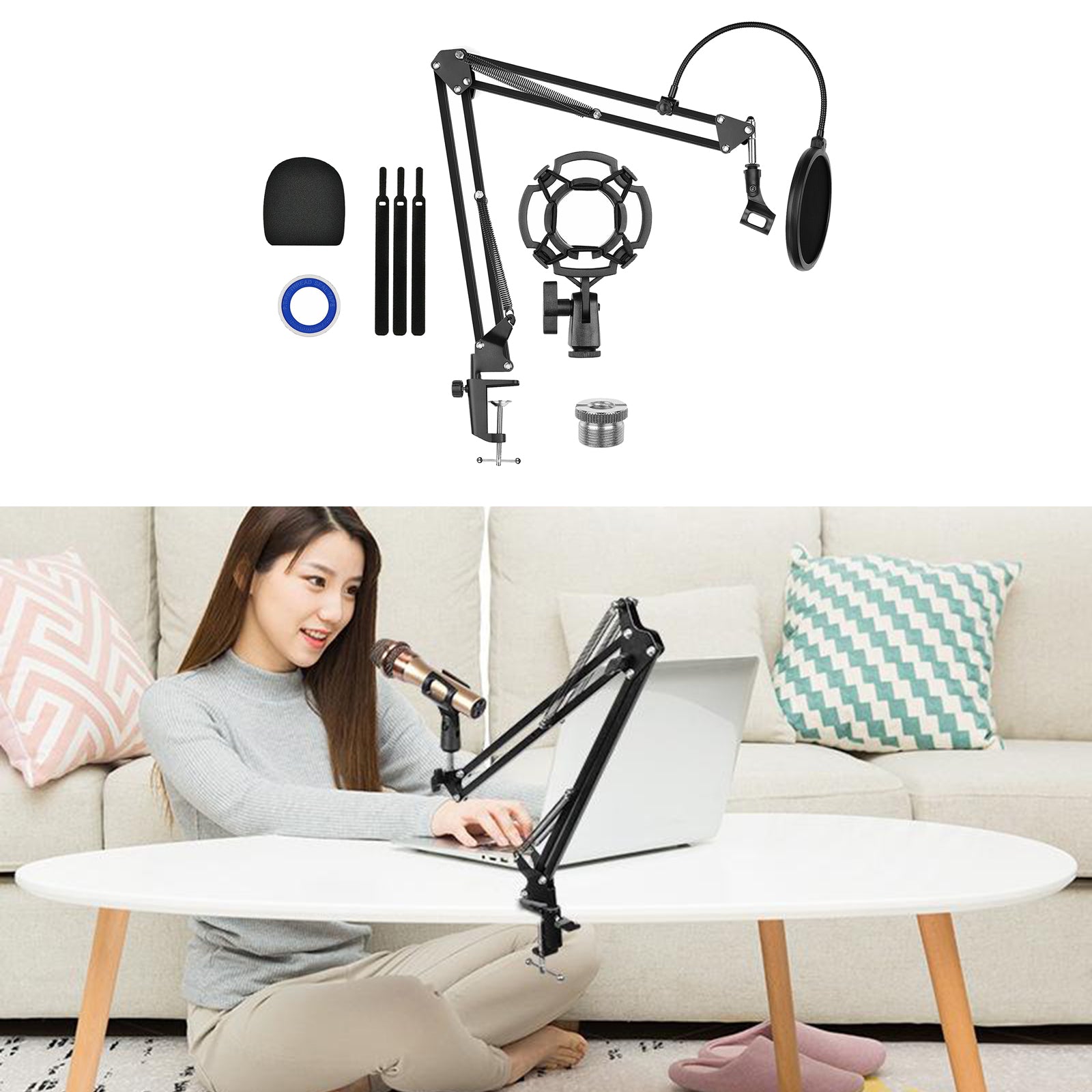 Microphone Scissor Stand Wind Muff Shock Mount Singing Sound Recording