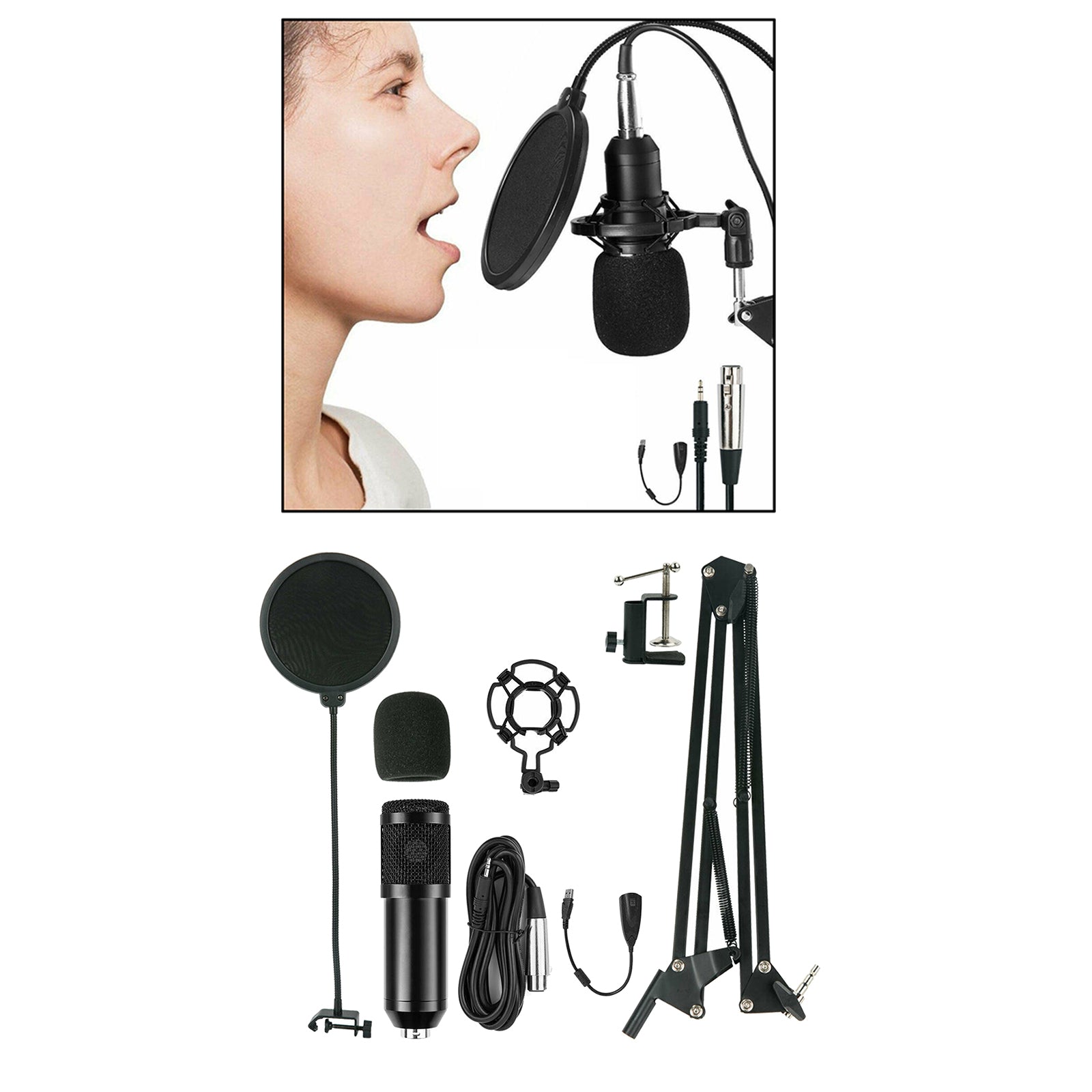 Professional Recording Condenser Microphone Kit Computer Cardioid Mic Arm