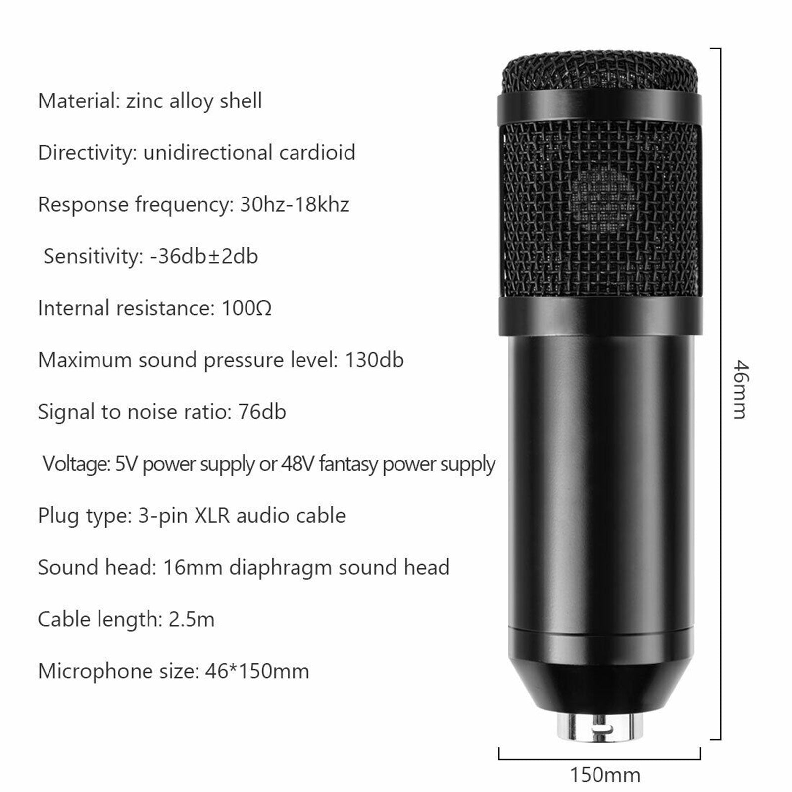 Professional Recording Condenser Microphone Kit Computer Cardioid Mic Arm