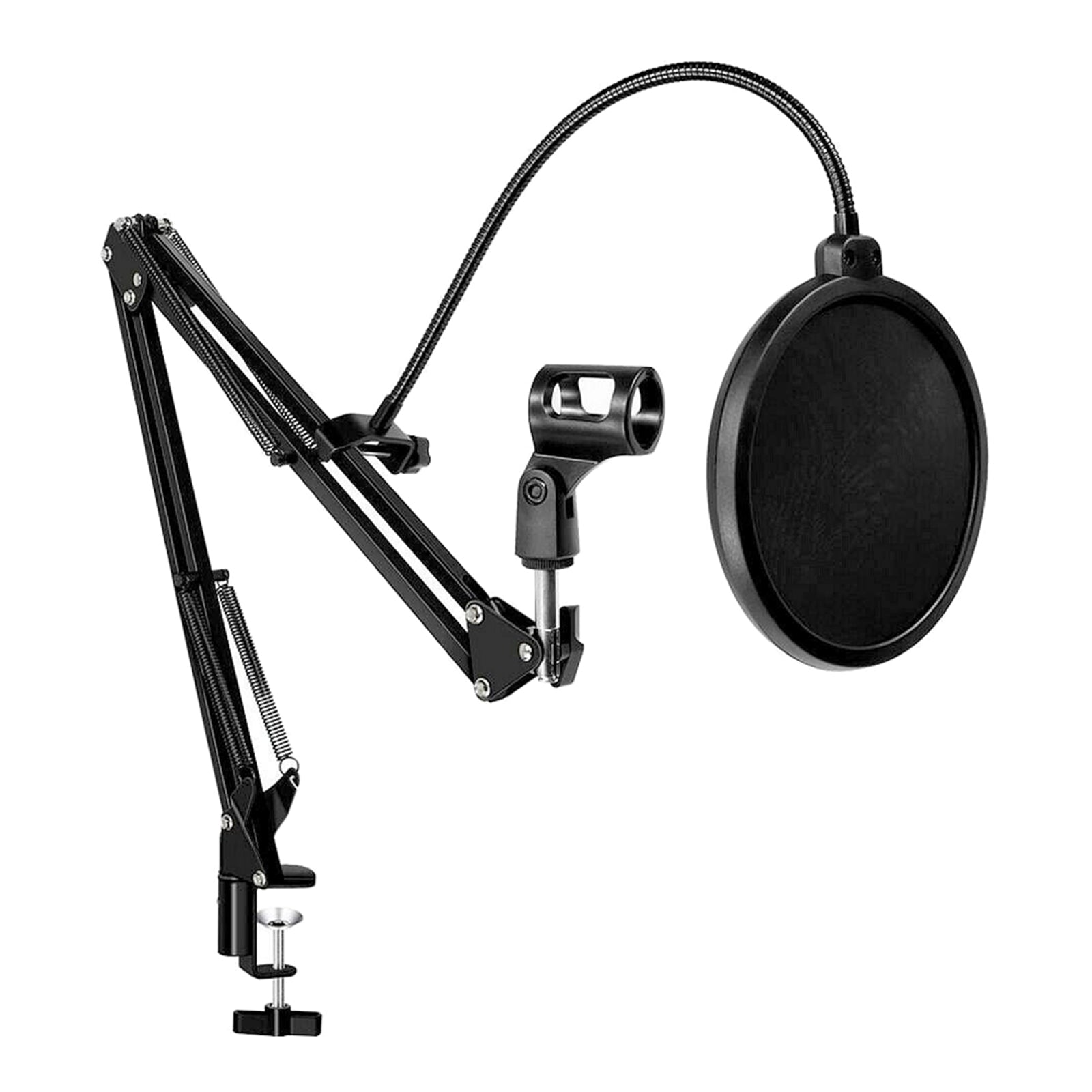 Tabletop Microphone Stand Holder Bracket with 2 Layer Pop Filter Wind Screen