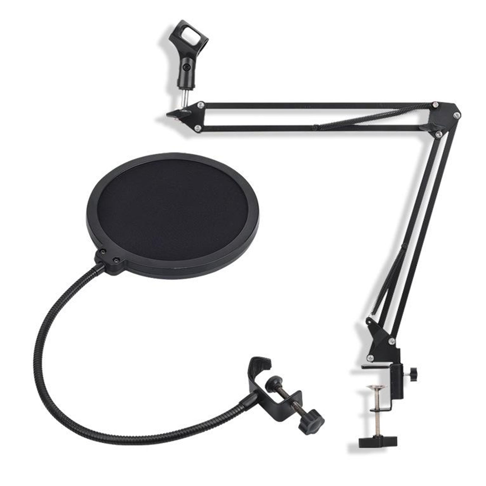 Tabletop Microphone Stand Holder Bracket with 2 Layer Pop Filter Wind Screen