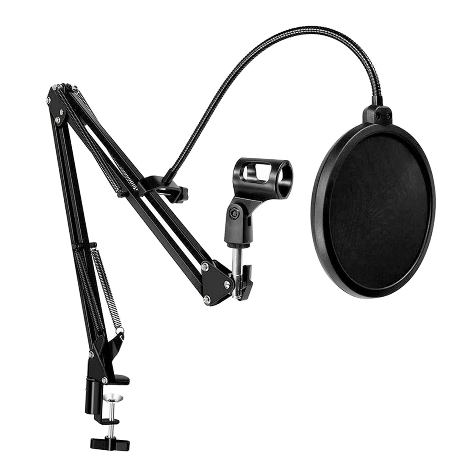 Tabletop Microphone Stand Holder Bracket with 2 Layer Pop Filter Wind Screen